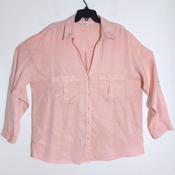 Zara Tops - Zara Basic Oversized Peach Tencel Button Down Shirt Women XL Roll Tab Sleeves